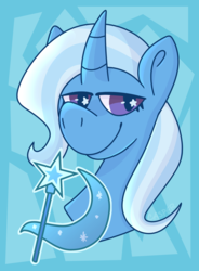 Size: 1322x1792 | Tagged: safe, artist:onyxmonarchy, trixie, pony, unicorn, g4, bust, cutie mark, female, lidded eyes, looking at you, smiling, smug, solo, transgender, wide smile