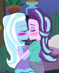 Size: 754x934 | Tagged: safe, artist:3d4d, starlight glimmer, trixie, human, equestria girls, g4, duo, female, kiss on the lips, kissing, lesbian, ship:startrix, shipping