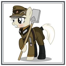 Size: 1024x1024 | Tagged: safe, artist:brony-works, earth pony, pony, clothes, female, mare, nazi germany, nazipone, shovel, simple background, solo, uniform, white background