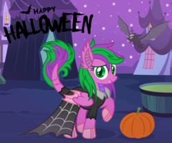 Size: 2528x2104 | Tagged: safe, artist:razorbladetheunicron, oc, oc:firestorm swirl, dracony, hybrid, pony, vampire, vampony, lateverse, alternate universe, base used, clothes, costume, dragon tail, dragon wings, dress, fake ears, happy halloween, high res, interspecies offspring, nightmare night, nightmare night costume, offspring, parent:amethyst star, parent:spike, parents:amespike, scales, solo, wings