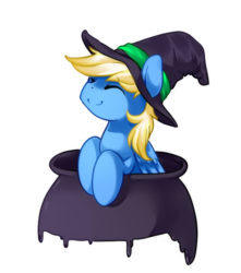 Size: 657x744 | Tagged: safe, artist:loyaldis, oc, oc only, oc:goldie, pegasus, pony, cauldron, hat, male, simple background, solo, spooky, transparent background, witch, witch hat