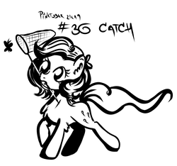 Size: 2509x2350 | Tagged: safe, artist:coco-drillo, pinkie pie, butterfly, earth pony, pony, g4, catch, eyes on the prize, female, high res, inktober, net, pinktober, running, solo