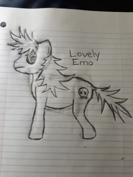 Size: 4128x3096 | Tagged: safe, oc, oc only, oc:lovely emo, pony, cutie mark, female, full body, lined paper, solo, traditional art