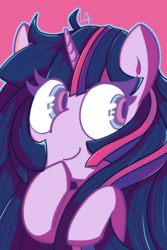 Size: 2400x3600 | Tagged: safe, artist:lamianxious, part of a set, twilight sparkle, pony, unicorn, g4, cute, female, hair, high res, long mane, mane, mare, pink background, simple background, solo, twiabetes