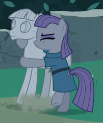 Size: 303x360 | Tagged: safe, screencap, maud pie, mudbriar, earth pony, pony, g4, student counsel, clothes, cropped, female, male, mare, petrification, stallion