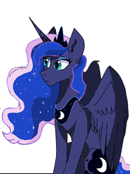 Size: 740x982 | Tagged: safe, artist:scarletskitty12, princess luna, alicorn, pony, g4, ethereal mane, female, jewelry, simple background, sitting, solo, starry mane, tiara, white background