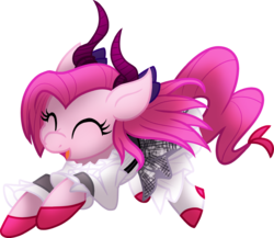 Size: 1345x1165 | Tagged: safe, artist:geraritydevillefort, pinkie pie, earth pony, pony, g4, clothes, devil horns, digital art, elizabeth bathory, fate/extra, fate/grand order, female, mare, simple background, smiling, solo, transparent background
