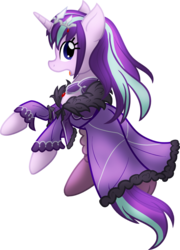 Size: 1386x1927 | Tagged: safe, artist:geraritydevillefort, starlight glimmer, pony, unicorn, g4, clothes, crown, digital art, dress, fate/grand order, female, jewelry, mare, regalia, scathach-skadi, simple background, solo, transparent background