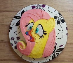 Size: 2285x1960 | Tagged: safe, fluttershy, pegasus, pony, 28 pranks later, g4, cake, confectioner, cookie zombie, creation, female, food, halloween, holiday, photo, rainbow muzzle, solo