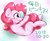 Size: 1867x1536 | Tagged: safe, artist:kurogewapony, pinkie pie, earth pony, pony, g4, biting, cotton candy tail, cute, diapinkes, female, hug, japanese, mare, silly, silly pony, solo, tail bite, tail hug