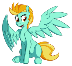 Size: 2970x2718 | Tagged: safe, artist:whatsapokemon, lightning dust, pegasus, pony, g4, female, high res, mare, open mouth, simple background, sitting, solo, spread wings, transparent background, wings