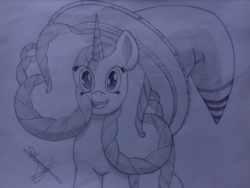 Size: 3248x2436 | Tagged: safe, artist:mathematiciennejusticiere, oc, oc only, oc:harmony heart, alicorn, pony, hat, heart eyes, high res, smiling, solo, traditional art, wingding eyes, witch hat
