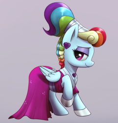 Size: 1609x1671 | Tagged: safe, artist:whiskeypanda, rainbow dash, pegasus, pony, g4, sparkle's seven, alternate hairstyle, bedroom eyes, clothes, cute, dashabetes, dress, ear piercing, earring, eyeshadow, female, hoof shoes, jewelry, looking at you, makeup, mare, megaradash, necklace, piercing, profile, raised hoof, simple background, solo