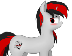 Size: 2300x1800 | Tagged: safe, artist:pakes, oc, oc only, oc:blackjack, pony, unicorn, fallout equestria, fallout equestria: project horizons, blushing, female, horn, red eyes, simple background, small horn, solo, transparent background, two toned mane, wavy mouth