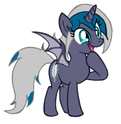 Size: 504x519 | Tagged: safe, artist:mjangelvortex, derpibooru exclusive, oc, oc only, oc:elizabat stormfeather, alicorn, bat pony, bat pony alicorn, pony, alicorn oc, bat pony oc, cute, digital art, female, happy, hoof on chin, mare, ocbetes, open mouth, simple background, smiling, solo, spread wings, trace, transparent background, wings