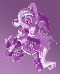 Size: 1280x1575 | Tagged: safe, artist:dstears, trixie, pony, unicorn, g4, bat wings, clothes, digital art, female, gradient background, halloween, hat, holiday, mare, monochrome, nightmare night, outline, skirt, solo, wings, witch hat