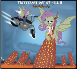 Size: 4324x3914 | Tagged: safe, artist:anime-equestria, fluttershy, angel, bat pony, pegasus, pony, g4, album cover, bat out of hell, bat out of hell 2, bat ponified, bat wings, chrysler building, cloud, cloudy, crossover, fangs, female, fire, flutterbat, giant bat, lighting, lightning, mare, meat loaf, motorcycle, parody, ponified, ponified album cover, race swap, rock (music), skyscraper, skyscrapers, vector, wings