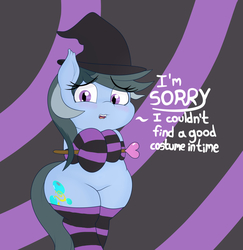 Size: 3000x3090 | Tagged: safe, artist:blitzyflair, oc, oc only, oc:blitzy flair, pony, bipedal, clothes, costume, cute, dialogue, female, halloween, halloween costume, hat, high res, mare, ocbetes, open mouth, socks, solo, striped socks, text, witch, witch hat