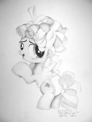 Size: 960x1280 | Tagged: safe, artist:millenniumf, cozy glow, pegasus, pony, g4, cozy glutes, diaper, diaper fetish, female, fetish, filly, foal, monochrome, non-baby in diaper, traditional art