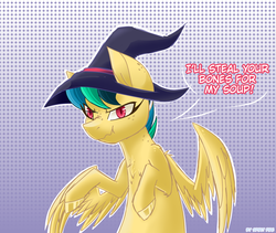 Size: 1600x1350 | Tagged: safe, artist:celes-969, oc, oc only, oc:apogee, pegasus, pony, halloween, hat, holiday, scrunchy face, solo, witch hat