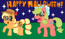 Size: 724x430 | Tagged: safe, artist:drypony198, applejack, pony, g4, clothes, costume, cowboys and equestrians, halloween, hat, holiday, mad (tv series), mad magazine, maplejack, night, palette swap, recolor