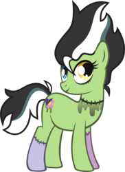 Size: 1844x2538 | Tagged: safe, artist:inkandmystery, oc, oc only, oc:haunted stiches, earth pony, pony, female, frankenpony, frankenstein's monster, heterochromia, mare, multicolored hair, simple background, solo, stitched body, stitches, transparent background