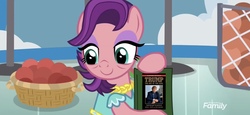 Size: 2899x1330 | Tagged: safe, edit, edited screencap, screencap, spoiled rich, earth pony, pony, a horse shoe-in, g4, bits, book, donald trump, school of friendship, the art of the deal