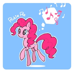 Size: 860x836 | Tagged: safe, artist:sparkle, pinkie pie, earth pony, pony, g4, blue background, cute, diapinkes, female, mare, music notes, pixiv, simple background, solo, thought bubble