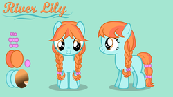 Size: 2560x1440 | Tagged: safe, artist:toinfinity, oc, oc:river lily, pony, bow, braid, female, filly, reference sheet, show accurate