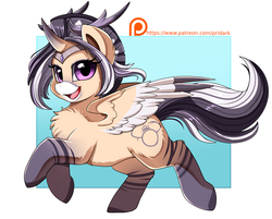 Size: 2969x2386 | Tagged: safe, artist:pridark, oc, oc only, pony, colored wings, curved horn, cute, happy, high res, horn, looking at you, multicolored hair, multicolored wings, open mouth, solo, wings