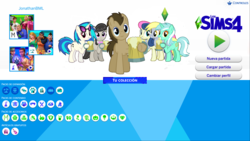 Size: 1920x1080 | Tagged: safe, bon bon, derpy hooves, dj pon-3, doctor whooves, lyra heartstrings, octavia melody, sweetie drops, time turner, vinyl scratch, pony, g4, background six, spanish, the sims, the sims 4