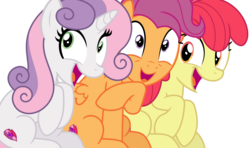 Size: 7604x4500 | Tagged: safe, artist:sketchmcreations, apple bloom, scootaloo, sweetie belle, earth pony, pegasus, pony, unicorn, g4, growing up is hard to do, adorabloom, cute, cutealoo, cutie mark, cutie mark crusaders, diasweetes, female, mare, older, older apple bloom, older scootaloo, older sweetie belle, open mouth, raised hoof, simple background, sitting, the cmc's cutie marks, transparent background, trio, vector