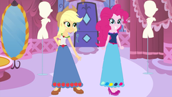 Size: 1010x568 | Tagged: safe, artist:starman1999, applejack, pinkie pie, equestria girls, g4, base used, clothes, long skirt, skirt