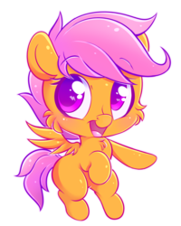 Size: 1200x1500 | Tagged: safe, artist:tamabel, scootaloo, pony, g4, cheek fluff, chest fluff, chibi, cute, cutealoo, female, looking at you, open mouth, simple background, solo, sticker, transparent background, wingding eyes