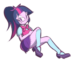 Size: 837x701 | Tagged: safe, artist:rvceric, sci-twi, twilight sparkle, equestria girls, g4, clothes, doodle, female, kneesocks, legs, looking at you, schrödinger's pantsu, skirt, socks, solo, thighs