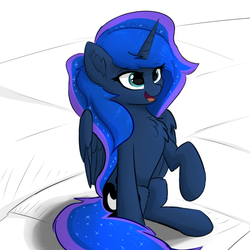 Size: 1024x1024 | Tagged: safe, artist:d.w.h.cn, princess luna, alicorn, pony, g4, chest fluff, ear fluff, female, mane, mare, open mouth, sitting, smiling, solo