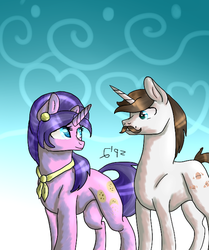 Size: 546x654 | Tagged: safe, artist:sunniesfunthecupcake, cookie crumbles, hondo flanks, pony, unicorn, g4, female, husband and wife, male, mare, ship:cookieflanks, shipping, stallion, straight