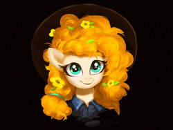 Size: 4000x3000 | Tagged: safe, artist:coldrivez, pear butter, earth pony, pony, g4, black background, bust, clothes, cute, female, flower, flower in hair, high res, mare, pearabetes, portrait, simple background, solo