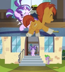 Size: 584x649 | Tagged: safe, edit, edited screencap, hundreds of users filter this tag, screencap, spike, starlight glimmer, sunburst, dragon, pony, g4, the cutie re-mark, abuse, angry, butt, colt, colt sunburst, crying, discovery family logo, female, filly, filly starlight glimmer, glimmerbuse, male, pigtails, plot, sad, sunburst drama, this will not end well, younger