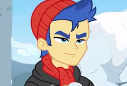 Size: 1063x720 | Tagged: safe, screencap, flash sentry, equestria girls, equestria girls series, g4, holidays unwrapped, spoiler:eqg series (season 2), clothes, hat, male, scarf, serious, serious face