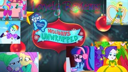 Size: 1280x720 | Tagged: safe, edit, edited screencap, screencap, applejack, fluttershy, pinkie pie, rainbow dash, rarity, sci-twi, sunset shimmer, trixie, twilight sparkle, equestria girls, equestria girls specials, g4, my little pony equestria girls: better together, my little pony equestria girls: holidays unwrapped, apple, ben 10, boots, clothes, computer, cowboy boots, crystal guardian, dress, food, gamer, high heel boots, humane five, humane seven, humane six, laptop computer, notebook, ponied up, shoes, snow, snowball, tree, winter outfit, wreck-it ralph