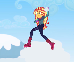 Size: 1138x954 | Tagged: safe, screencap, sunset shimmer, equestria girls, equestria girls specials, g4, my little pony equestria girls: better together, my little pony equestria girls: holidays unwrapped, clothes, cloud, cropped, female, snow, snowball, solo, winter outfit