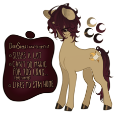 Size: 2140x2002 | Tagged: safe, artist:pictorch, oc, oc only, oc:deep sleep, pony, unicorn, ahoge, brown, brown hair, brown mane, brunette, colored hooves, high res, hooves, horn, looking down, markings, messy hair, messy mane, nub, ponysona, reference sheet, simple background, small horn, solo, standing, transparent background