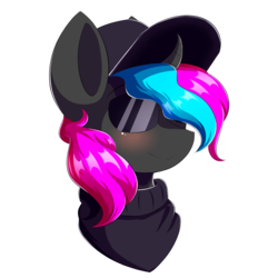 Size: 2520x2520 | Tagged: safe, artist:prism(not colourful), oc, oc only, changeling, bust, clothes, high res, portrait, simple background, solo, sunglasses, sweater, transparent background