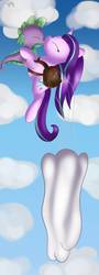 Size: 536x1492 | Tagged: safe, artist:ilynalta, edit, spike, starlight glimmer, dragon, pony, unicorn, g4, female, flying, interspecies, kiss on the lips, kissing, male, mare, parachute, saddle bag, ship:sparlight, shipping, sky, skydiving, straight, upside down