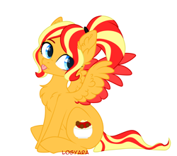 Size: 4526x4004 | Tagged: safe, artist:losyara, oc, oc only, oc:bunsetti, pegasus, pony, cute, not sunset shimmer, pegasus oc, sitting, solo, tongue out