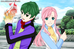 Size: 900x600 | Tagged: safe, artist:tvngames, fluttershy, spike, human, g4, anime, anime style, cute, duo, fire, humanized, phone, shyabetes