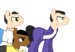 Size: 2292x1598 | Tagged: safe, artist:kayman13, pony, angry, button-up shirt, clothes, franklin clinton, grand theft auto, group, gta v, jacket, jeans, male, michael de santa, pants, ponified, protagonist, shirt, simple background, stallion, suit, tattoo, transparent background, trevor philips