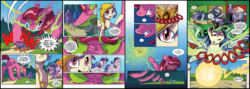 Size: 1502x532 | Tagged: safe, alternate version, artist:leavingcrow, idw, auntie shadowfall, golden feather, princess celestia, scarlet petal, starlight glimmer, twilight sparkle, alicorn, pony, comic:queen for one less day, g4, spoiler:comic, spoiler:comic65, comics, rewrite, twilight sparkle (alicorn)