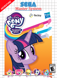 Size: 728x997 | Tagged: safe, edit, applejack, fluttershy, pinkie pie, rainbow dash, rarity, twilight sparkle, pony, g4, box art, cover, esrb, game cover, mane six, sega, sega master system, tectoy, video game